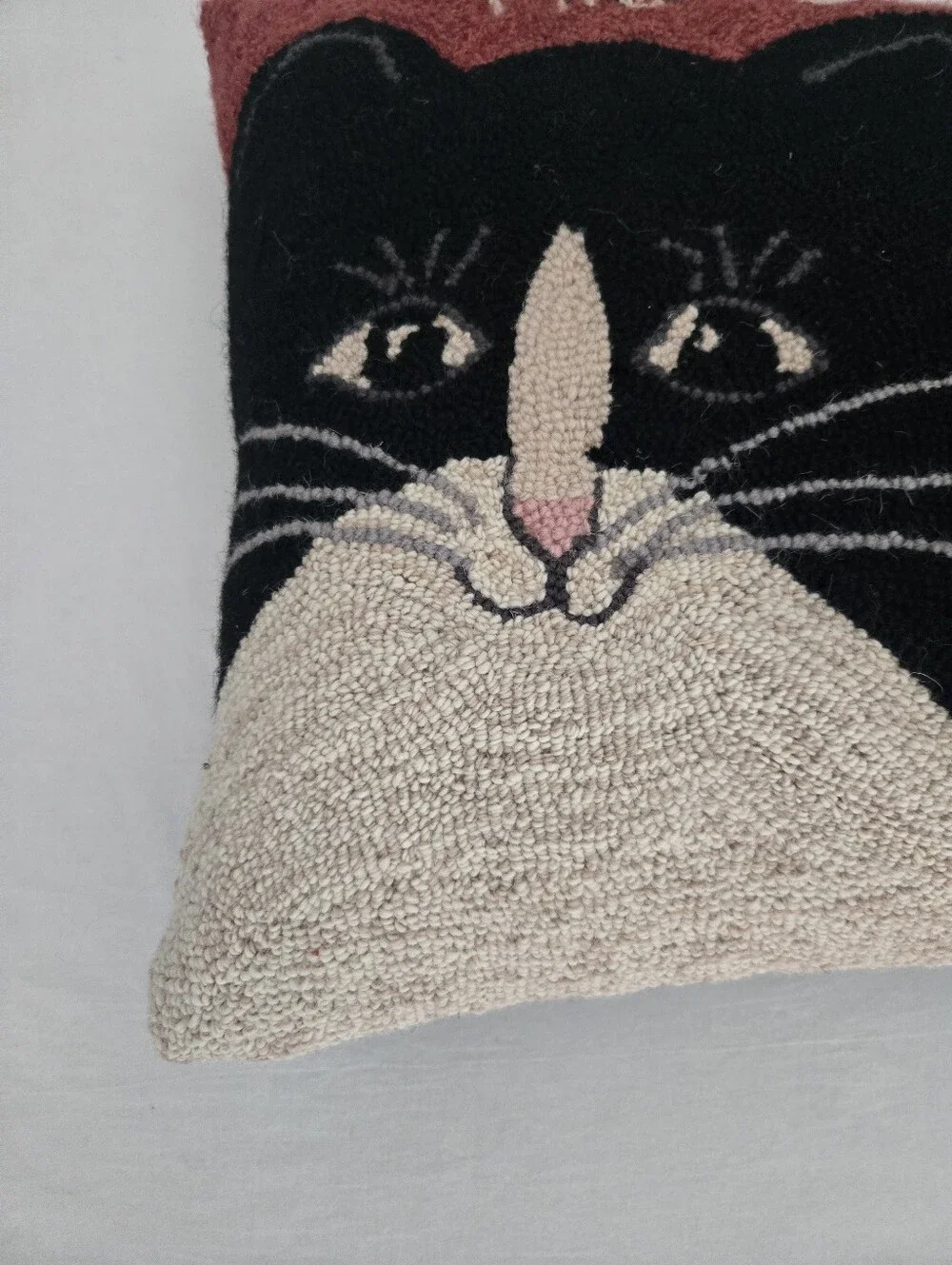 Warren Kimble New Nwt HOOKED Cat WOOL PILLOW The Cat's Meow Black Red Primitive